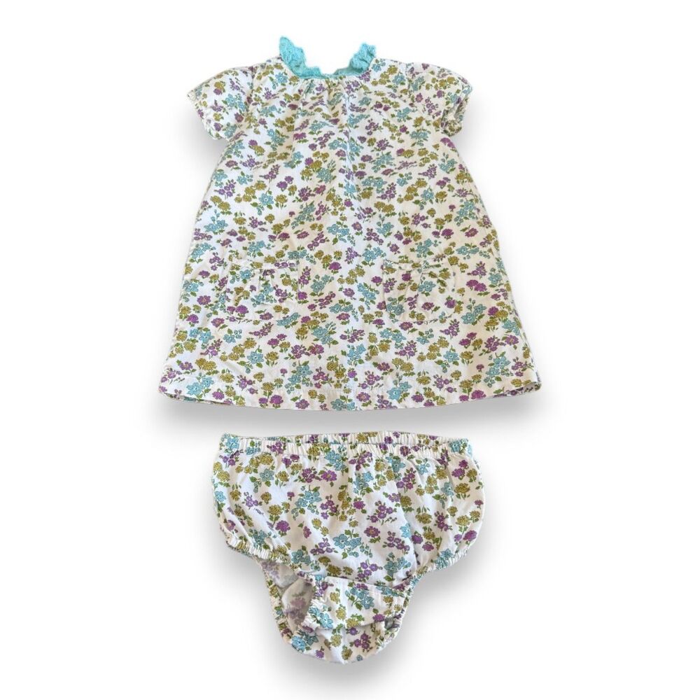 Baby Boden Floral Dress Set with Eyelet Collar & Matching Bloomers 18-24 Months